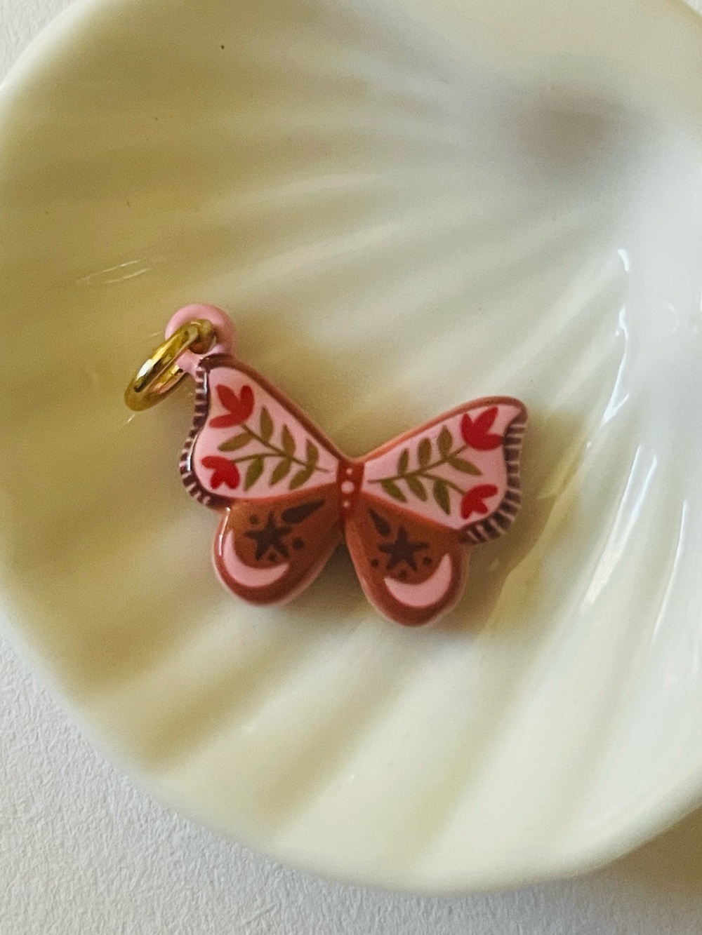 Butterfly Charm Pendant in Pink, Brown & Red